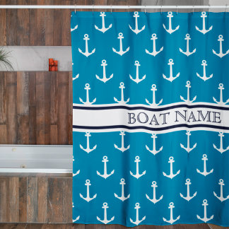Rideaux De Douche Motif d'ancre bleu clair Nom de bateau nautique