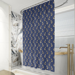 Rideaux De Douche Motif d'ancre marine bleu marine or