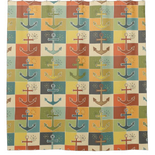 Rideaux De Douche Motif d'ancre moderne rétro nautical