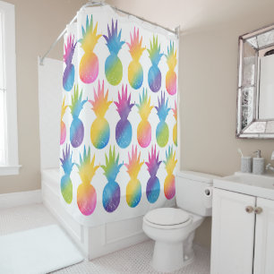 Rideaux De Douche Motif d'aquarelle arc-en-ciel d'ananas tropical