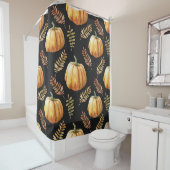 Rideaux De Douche Motif d'aquarelle Arrière - plan noir citrouille (En situation)