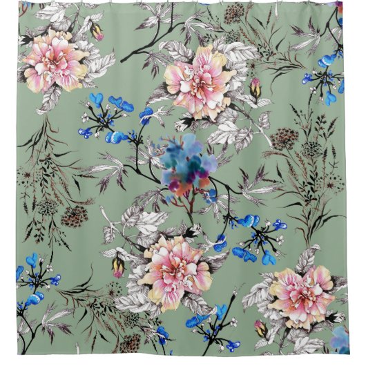 Rideaux De Douche Motif d'aquarelle Arrière - plan vert. (Devant)