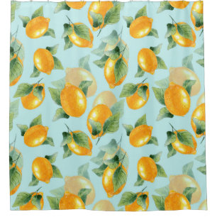 Rideaux De Douche Motif d'aquarelle avec citrons et feuilles. Seamel