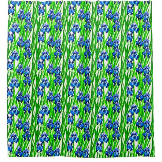 Rideaux De Douche Motif d'aquarelle bleu Iris (Devant)