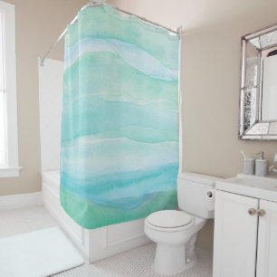 Rideaux De Douche Motif d'aquarelle Blue Green Ocean Layers