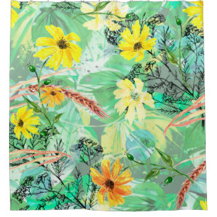 Rideaux De Douche Motif d'aquarelle créatif et transparent des plant