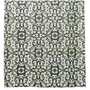 Rideaux De Douche Motif d'aquarelle Farmhouse Black n White Scroll