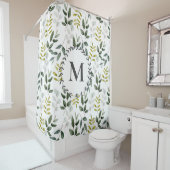 Rideaux De Douche Motif d'aquarelle Feuille vert monogramme (En situation)