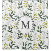 Rideaux De Douche Motif d'aquarelle Feuille vert monogramme (Devant)