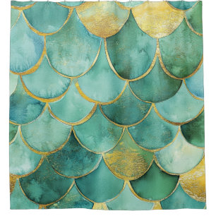 Rideaux De Douche Motif d'aquarelle Gold Aqua Mermaid