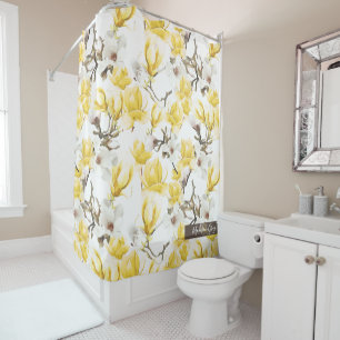 Rideaux De Douche Motif d'aquarelle jaune et blanc Magnolia Blossom
