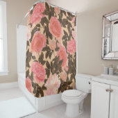Rideaux De Douche motif d'aquarelle rose pêche vintage. (En situation)