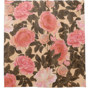 Rideaux De Douche motif d'aquarelle rose pêche vintage.