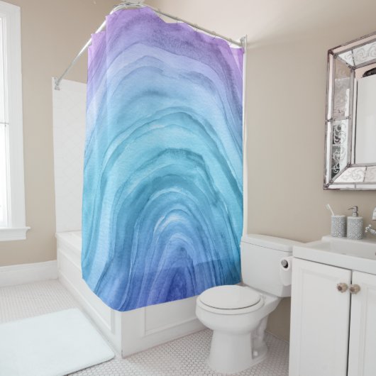 Rideaux De Douche Motif d'aquarelle tendance Blue Ombre Agate II (En situation)