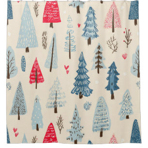 Rideaux De Douche Motif d'arbre de forêt scandinave minimaliste