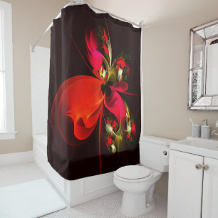 Rideaux De Douche Motif d'art abstrait moderne floral rouge-vert #02