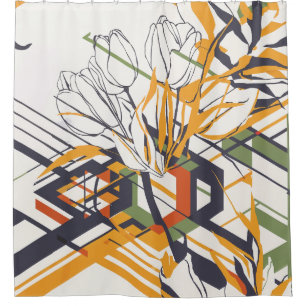 Rideaux De Douche Motif d'art en ligne de tulipe géométrique moderne