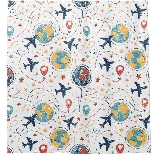 Rideaux De Douche Motif d'aviation de voyage mondial (1) (Devant)