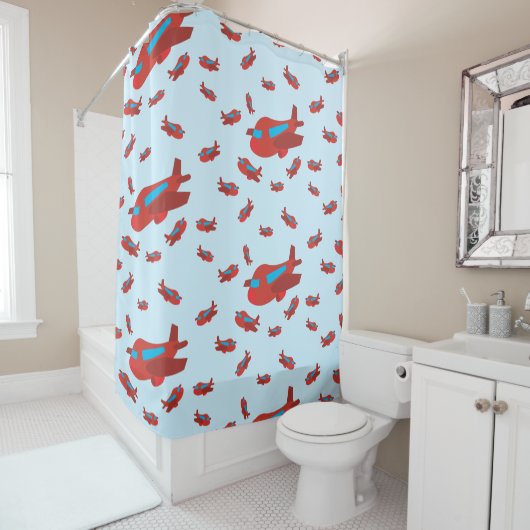 Rideaux De Douche Motif d'avion rouge et bleu (En situation)