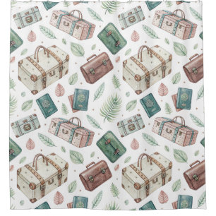 Rideaux De Douche Motif de bagages de voyage vintage (1)