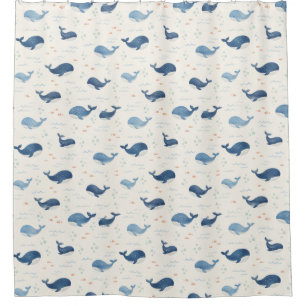 Rideaux De Douche Motif de baleines bleues classiques avec de petite
