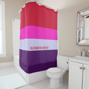 Rideaux De Douche Motif de bandes rouge, rose et violet