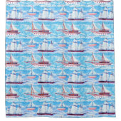 Rideaux De Douche Motif de bateaux de navigation d'aquarelle (Devant)
