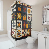 Rideaux De Douche Motif de bloc de surface d'automne | Récolte rusti (En situation)