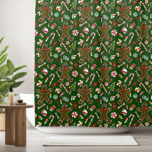 Rideaux De Douche Motif de bonbon en pain d'épices festif vert ludiq