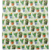 Rideaux De Douche Motif de cactus en gingham vert (Devant)