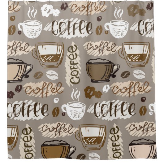Rideaux De Douche Motif de café doodé à la main arrière - plan (Devant)