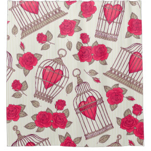 Rideaux De Douche Motif de cages à oiseaux florales roses