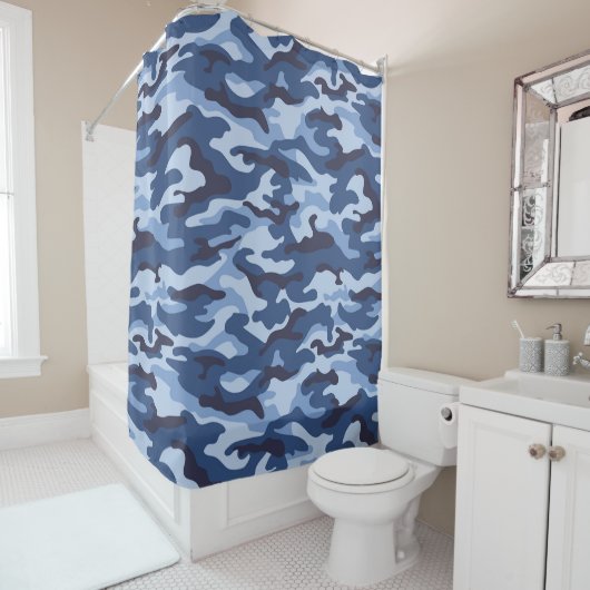 Rideaux De Douche Motif de camouflage bleu foncé (En situation)