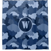Rideaux De Douche Motif de camouflage bleu Monogramme initial (Devant)