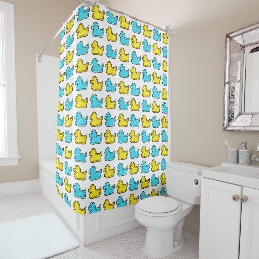 Rideaux De Douche Motif de canard jaune et bleu (En situation)