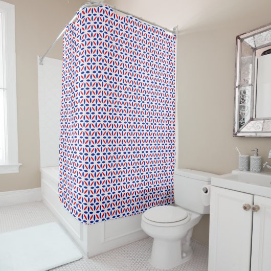 Rideaux De Douche Motif de carreaux bleu et blanc rouge (En situation)
