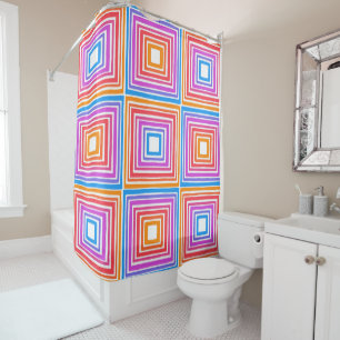 Rideaux De Douche Motif de carreaux géométriques Carrés Rainbow