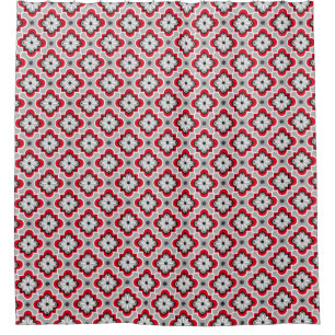 Rideaux De Douche Motif de carreaux marocains - Gris et Rouge