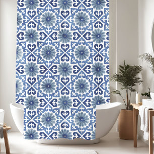 Rideaux De Douche Motif de carrelage bleu Floral