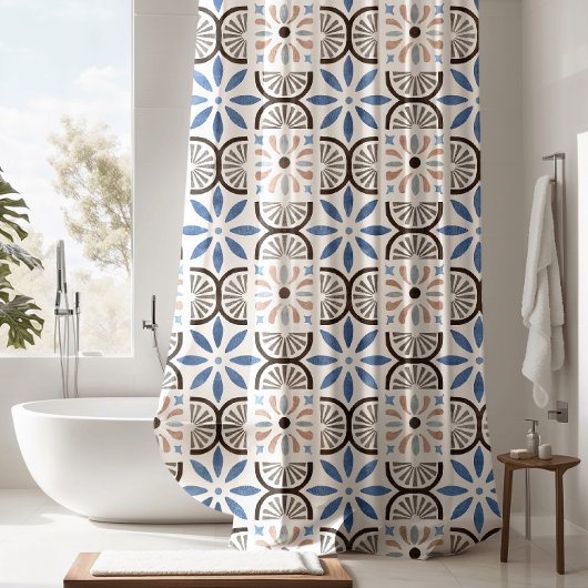 Rideaux De Douche Motif de carrelage bleu Floral