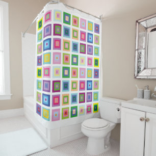 Rideaux De Douche Motif de carrés colorés du milieu du siècle modern