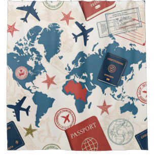 Rideaux De Douche Motif de carte du monde de voyage