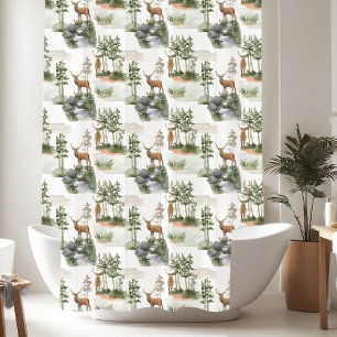 Rideaux De Douche Motif de cerfs de pins rustiques