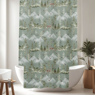 Rideaux De Douche Motif de cerfs de pins rustiques