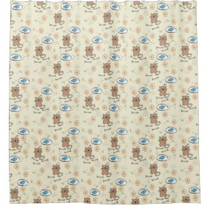 Rideaux De Douche motif de chat et de poissons