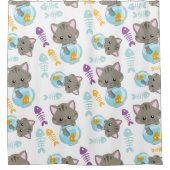 Rideaux De Douche Motif De Chats, Chats Mignons, Chatons, Poisson (Devant)