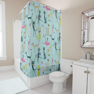 Rideaux De Douche Motif de chats fantaisistes colorés amusants