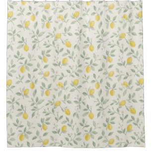 Rideaux De Douche Motif de citron à l'aquarelle classique avec feuil