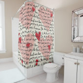Rideaux De Douche Motif de cœur moderne avec fond de script (14) (En situation)