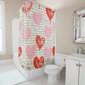 Rideaux De Douche Motif de cœur moderne avec fond de script (7) (En situation)